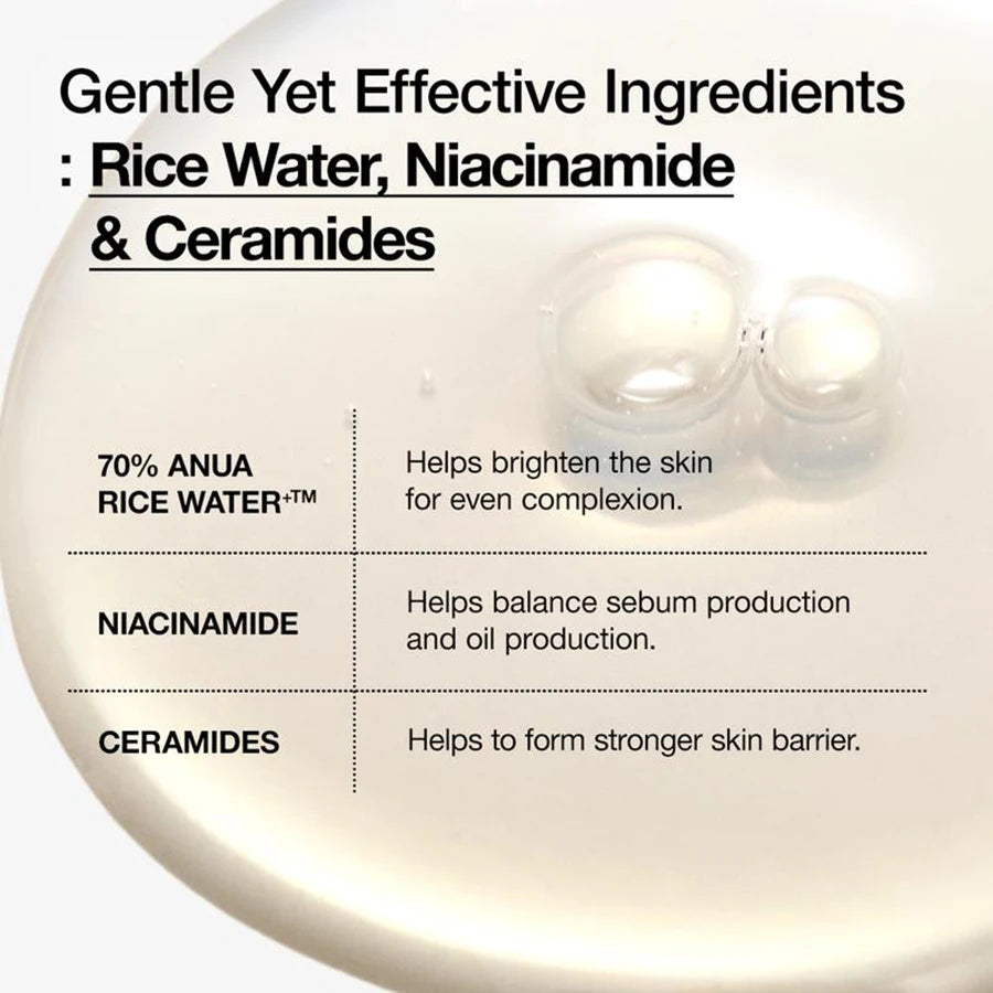 Anua Rice 70 Glow Milky Toner With 70% Rice Water & Ceramide - Hydrating Brightening Facial Toner For Glass Skin & Sebum Control